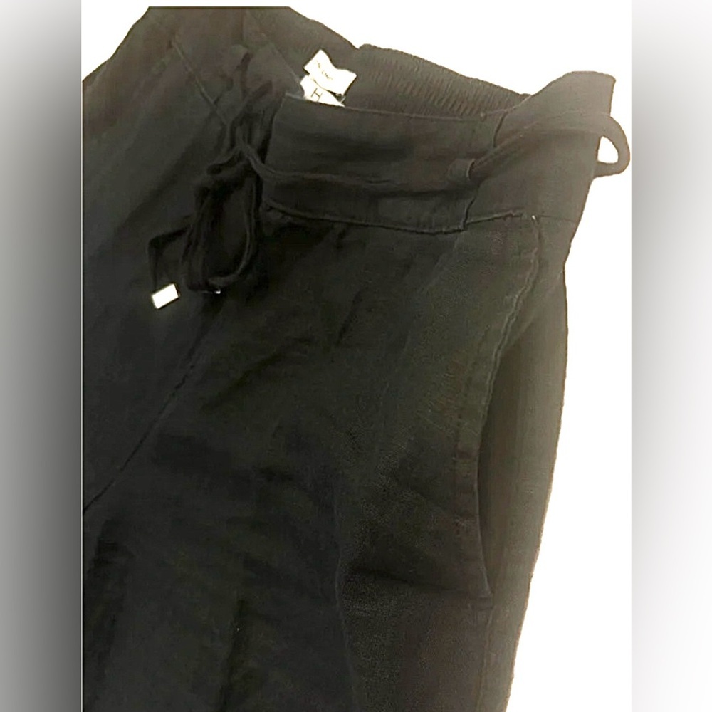 H by Halston Linen Wide Leg Ankle Crop Pants in Black with Pockets S - Picture 4 of 11